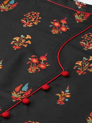Black printed viscose rayon long-dresses 4