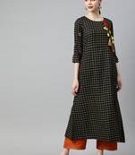 Black printed viscose rayon long-dresses