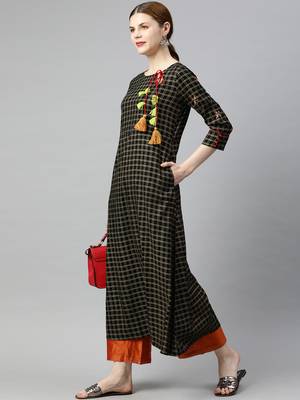 Black printed viscose rayon long-dresses 5