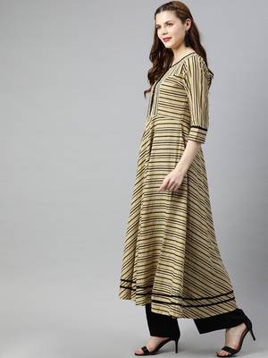 Beige printed cotton long-dresses 2