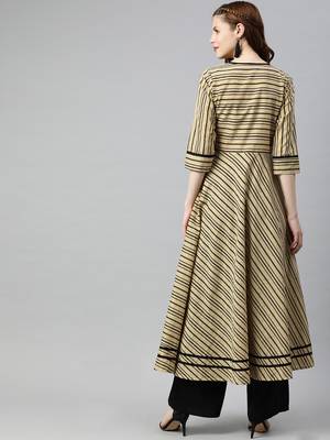 Beige printed cotton long-dresses 3