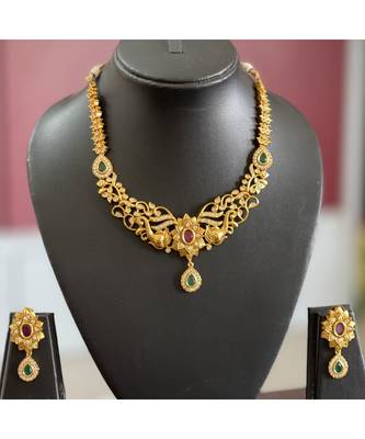 Gorgeous Matte Finish Cz Ruby-green Designer Elephant Necklace Set 1