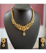 Gorgeous Matte Finish Cz Ruby-green Designer Elephant Necklace Set