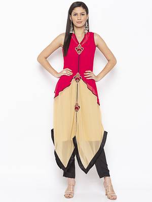 Pink embroidered georgette ethnic-Kurti 1