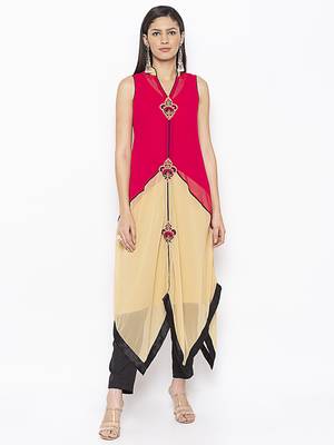 Pink embroidered georgette ethnic-Kurti 2