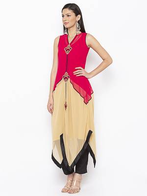 Pink embroidered georgette ethnic-Kurti 3