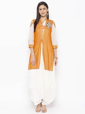 Mustard embroidered georgette ethnic-Kurti 1