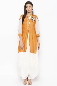 Mustard embroidered georgette ethnic-Kurti