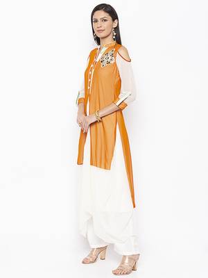 Mustard embroidered georgette ethnic-Kurti 3
