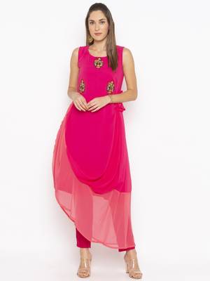 Pink embroidered georgette ethnic-Kurti 1