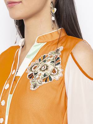 Mustard embroidered georgette ethnic-Kurti 5