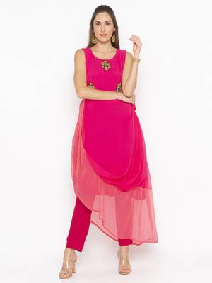 Pink embroidered georgette ethnic-Kurti 2