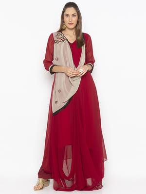 Maroon embroidered georgette ethnic-Kurti 1