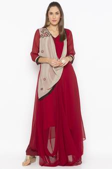 Maroon embroidered georgette ethnic-Kurti