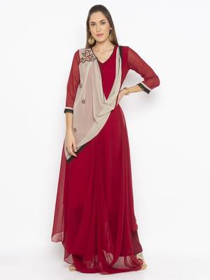 Maroon embroidered georgette ethnic-Kurti 2