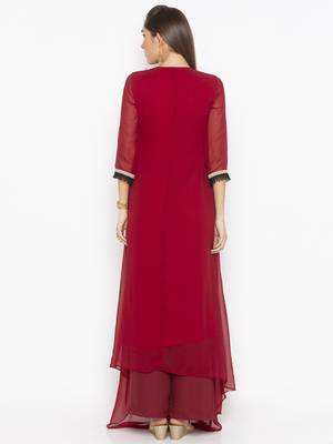 Maroon embroidered georgette ethnic-Kurti 4