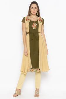 Green embroidered georgette ethnic-Kurti