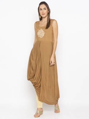 Dark-beige embroidered cotton ethnic-Kurti 2