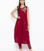 Maroon embroidered cotton ethnic-Kurti