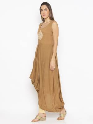 Dark-beige embroidered cotton ethnic-Kurti 3