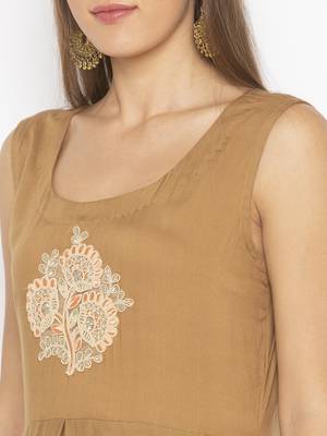 Dark-beige embroidered cotton ethnic-Kurti 5
