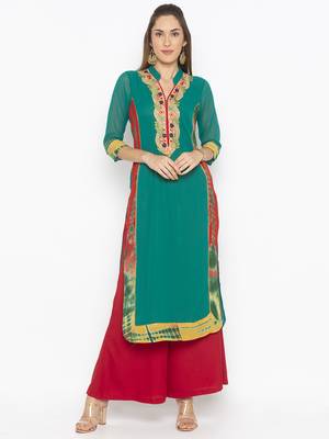 Green embroidered georgette ethnic-Kurti 1