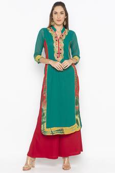 Green embroidered georgette ethnic-Kurti