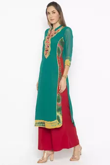 Green embroidered georgette ethnic-Kurti