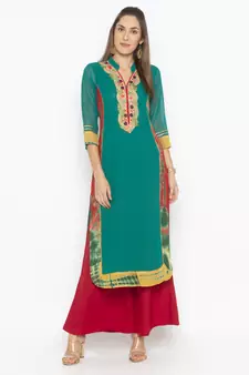 Green embroidered georgette ethnic-Kurti