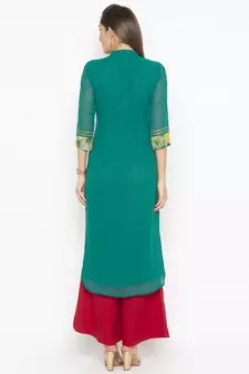 Green embroidered georgette ethnic-Kurti