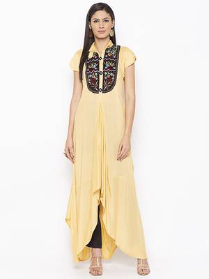 Beige embroidered cotton ethnic-Kurti 1