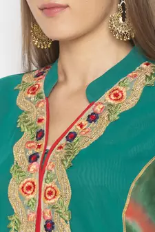 Green embroidered georgette ethnic-Kurti