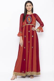 Maroon embroidered georgette ethnic-Kurti
