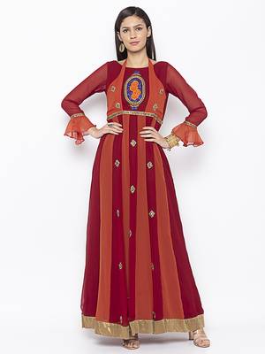 Maroon embroidered georgette ethnic-Kurti 2