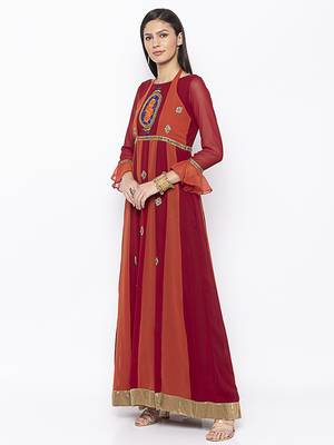 Maroon embroidered georgette ethnic-Kurti 3