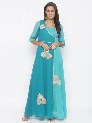 Blue embroidered georgette ethnic-Kurti 1
