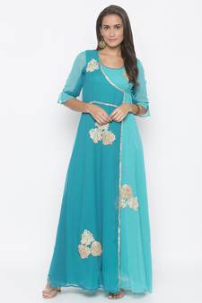 Blue embroidered georgette ethnic-Kurti
