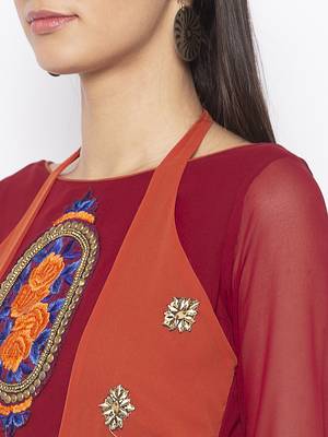 Maroon embroidered georgette ethnic-Kurti 5