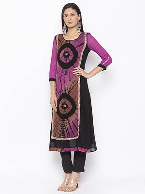 Purple embroidered georgette ethnic-Kurti 3