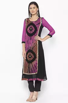 Purple embroidered georgette ethnic-Kurti