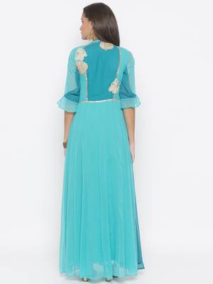 Blue embroidered georgette ethnic-Kurti 4