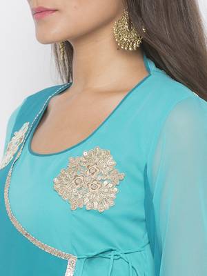 Blue embroidered georgette ethnic-Kurti 5
