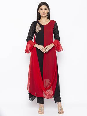 Black embroidered georgette ethnic-Kurti 1