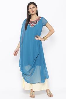 Blue embroidered georgette ethnic-Kurti