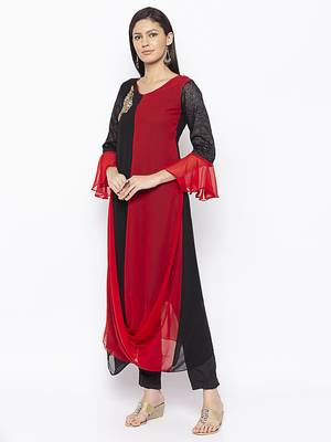 Black embroidered georgette ethnic-Kurti 3
