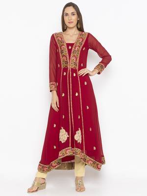 Maroon embroidered georgette ethnic-Kurti 1