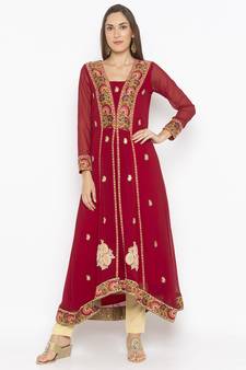 Maroon embroidered georgette ethnic-Kurti