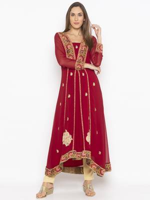 Maroon embroidered georgette ethnic-Kurti 2