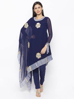 Navy-blue embroidered georgette ethnic-Kurti 2