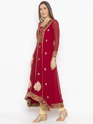 Maroon embroidered georgette ethnic-Kurti 3